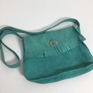 Turquoise Suede Shoulder Bag